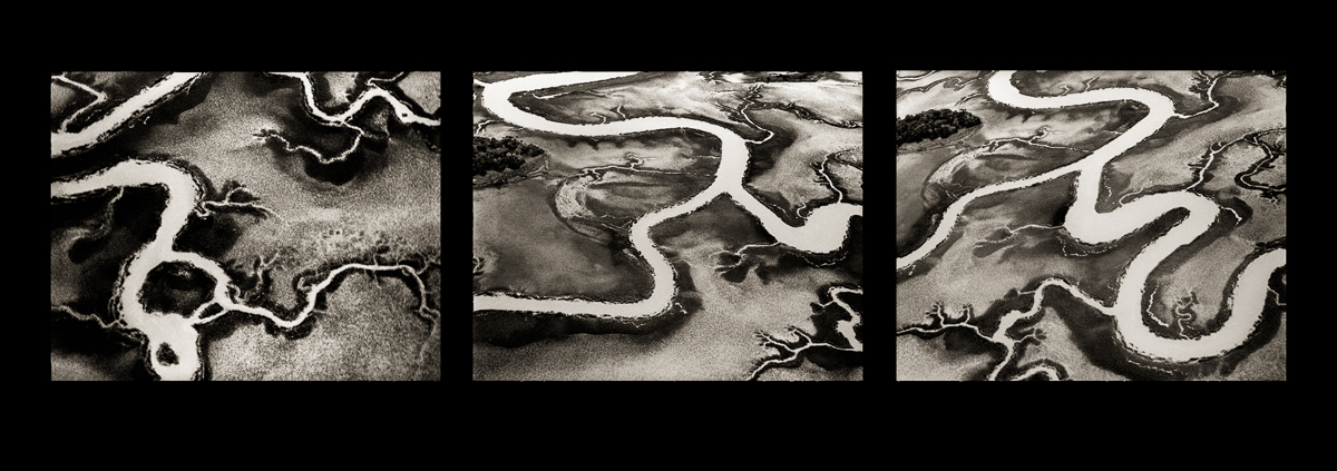 Aerial triptych, tidal creeks, Edisto Island, SC
